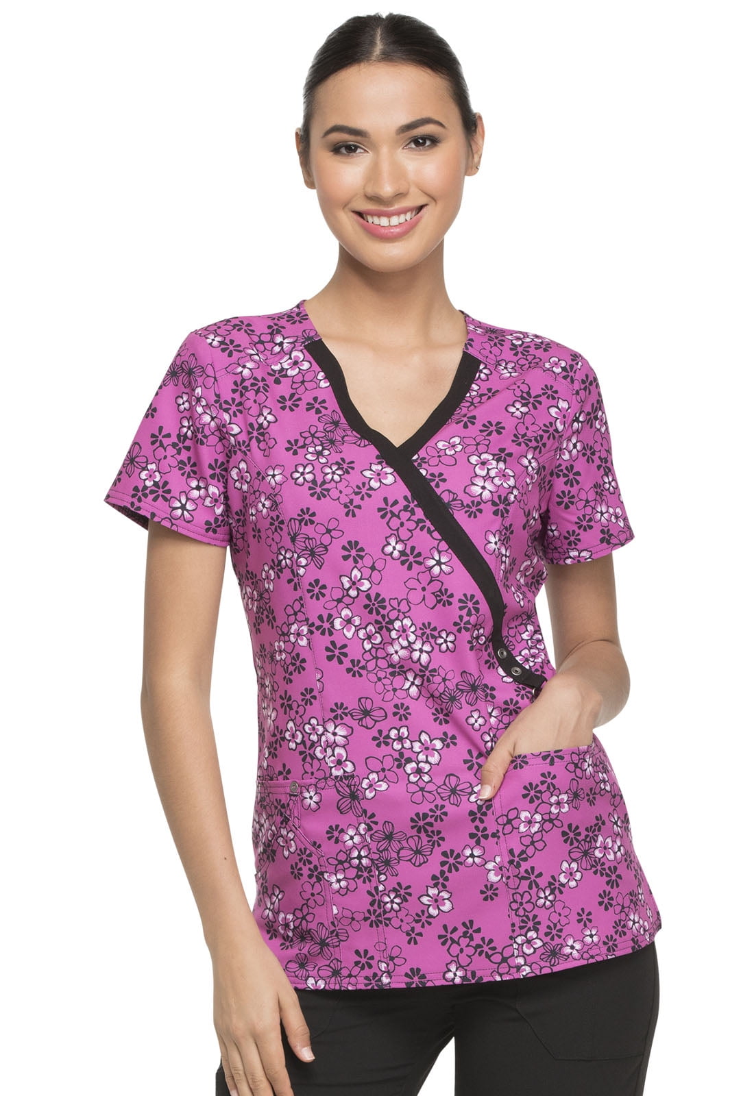 Dickies Prints Medical Scrubs Top for Women Mock Wrap DK714, S, Daisy