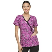 Dickies Prints Medical Scrubs Top for Women Mock Wrap DK714, XS, Daisy Chain