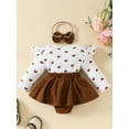 thumbnail image 4 of Elippeo Baby Girls Rompers Dress 3 6 9 12 18 Months Heart Print Fox Embroidered Long Sleeve Skirt Hem Jumpsuits Fall Clothes Bodysuits with Headband, 4 of 10
