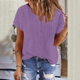 thumbnail image 2 of Summer Fashion Tops for Womens 2025 Plus Size Solid Color Short Sleeve Round Neck Pullover Lace Blouse, 2 of 9