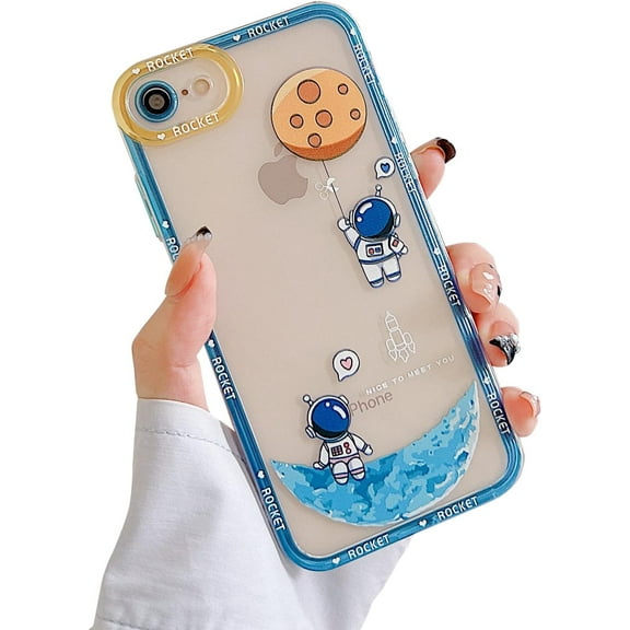 Compatible with iPhone SE 2022/2020 Case,iPhone 8 Clear Case Women Girls Cute Astronaut Case Camera Lens Protection Soft Silicone Shockproof Case for iPhone 7 4.7 inch (Blue)