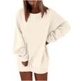 thumbnail image 2 of pstuiky Sweatshirt for Women, Women Solid Color Round Neck Long Sleeve Sweatshirt Relaxed Fit Workout Oversized Womens SweatshirtsBlouse Girls Sweatshirts for Women Hot Prices Beige L, 2 of 6