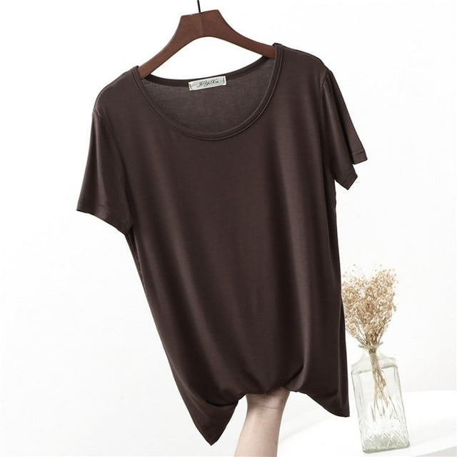 RKSTN Pyjama pour Femmes Mode Couleur Unie Col Rond Manches Courtes Tenue de Nuit Confortable Printemps Été Décontracté Léger Hauts de Nuit