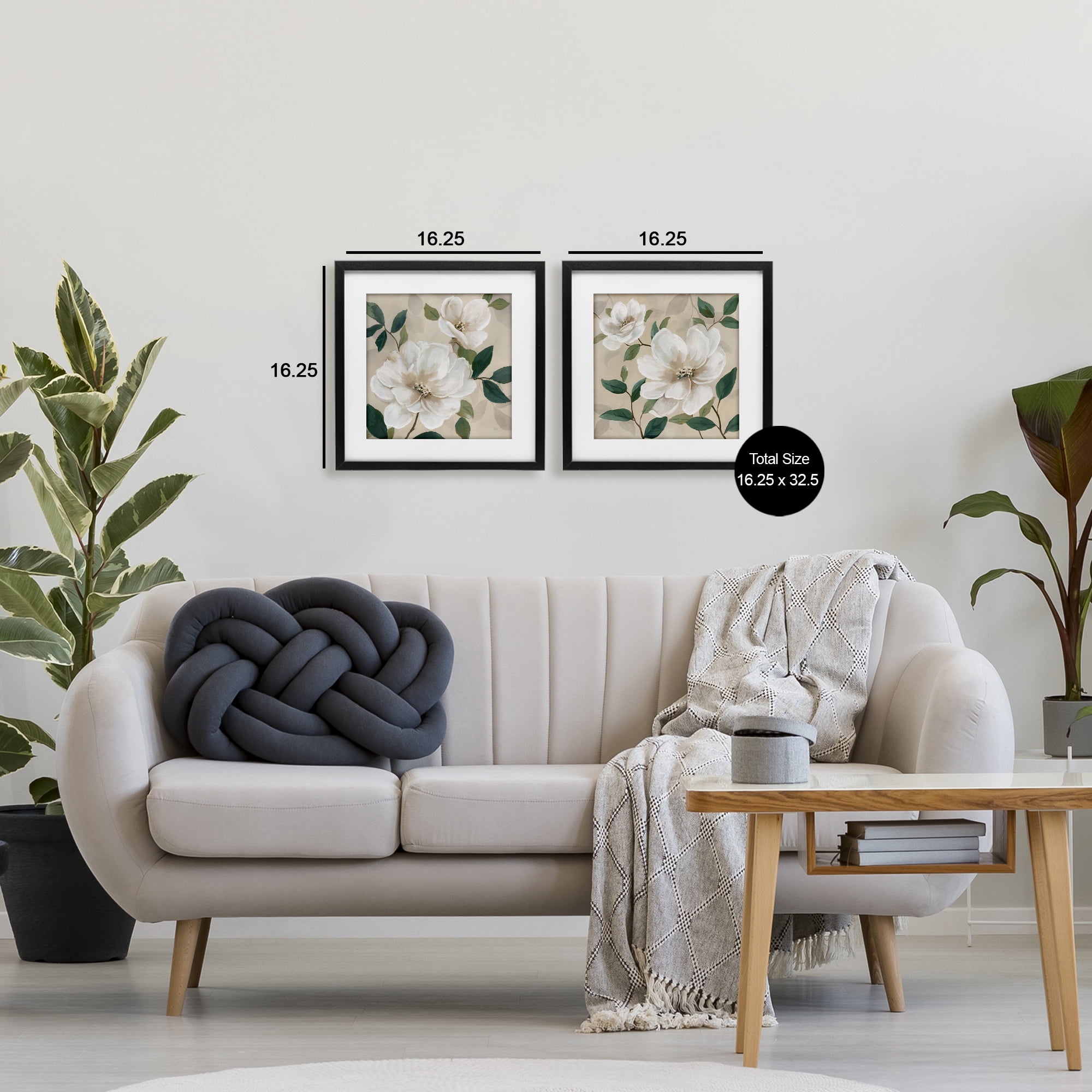 Stupell Industries Serene White Blossoms & Foliage 2 Piece Black Framed Print Under Glass Set, design by Nan