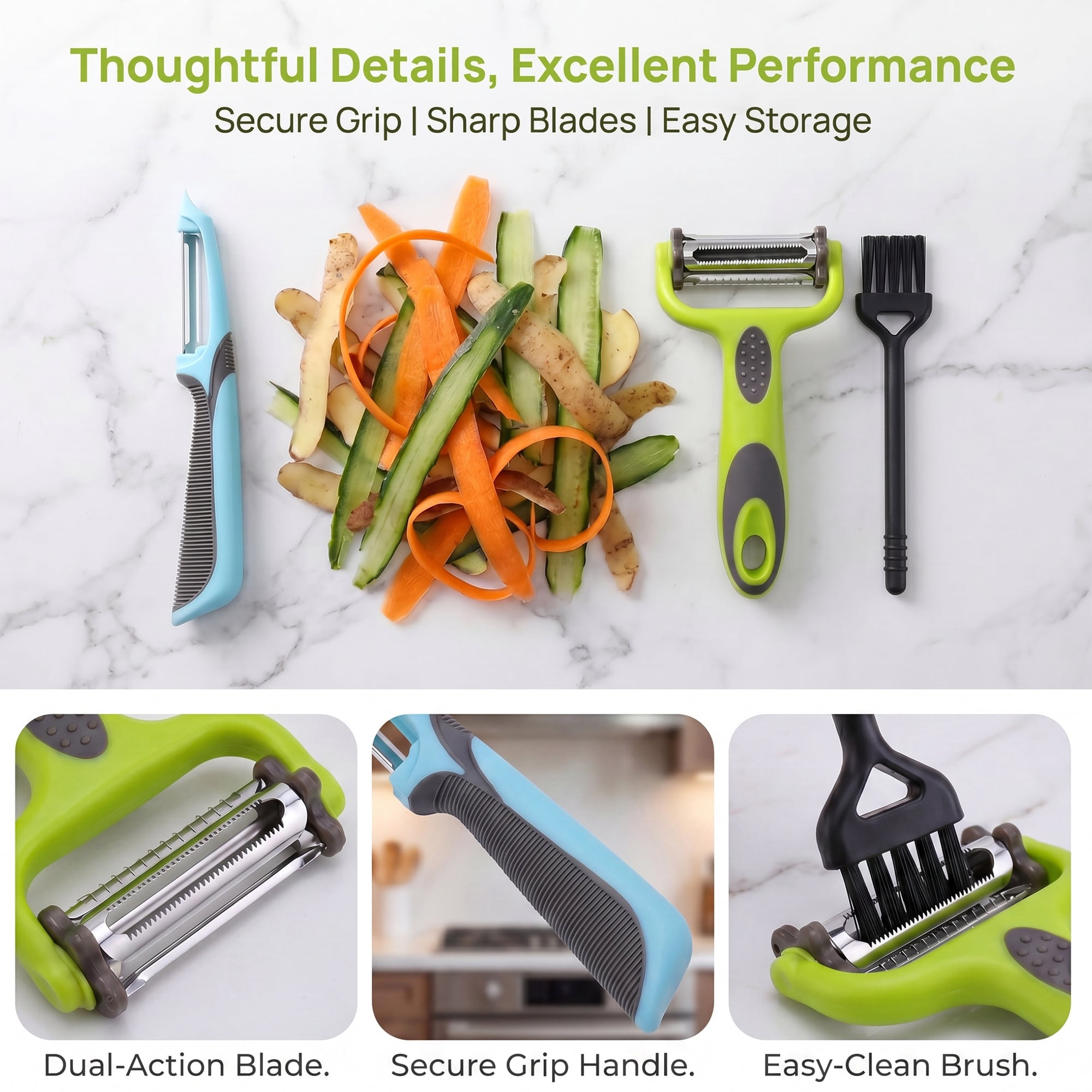 Unique Bargains Durable Potato and Orange Peeler with Ergonomic Handle Multicolor 3Pcs