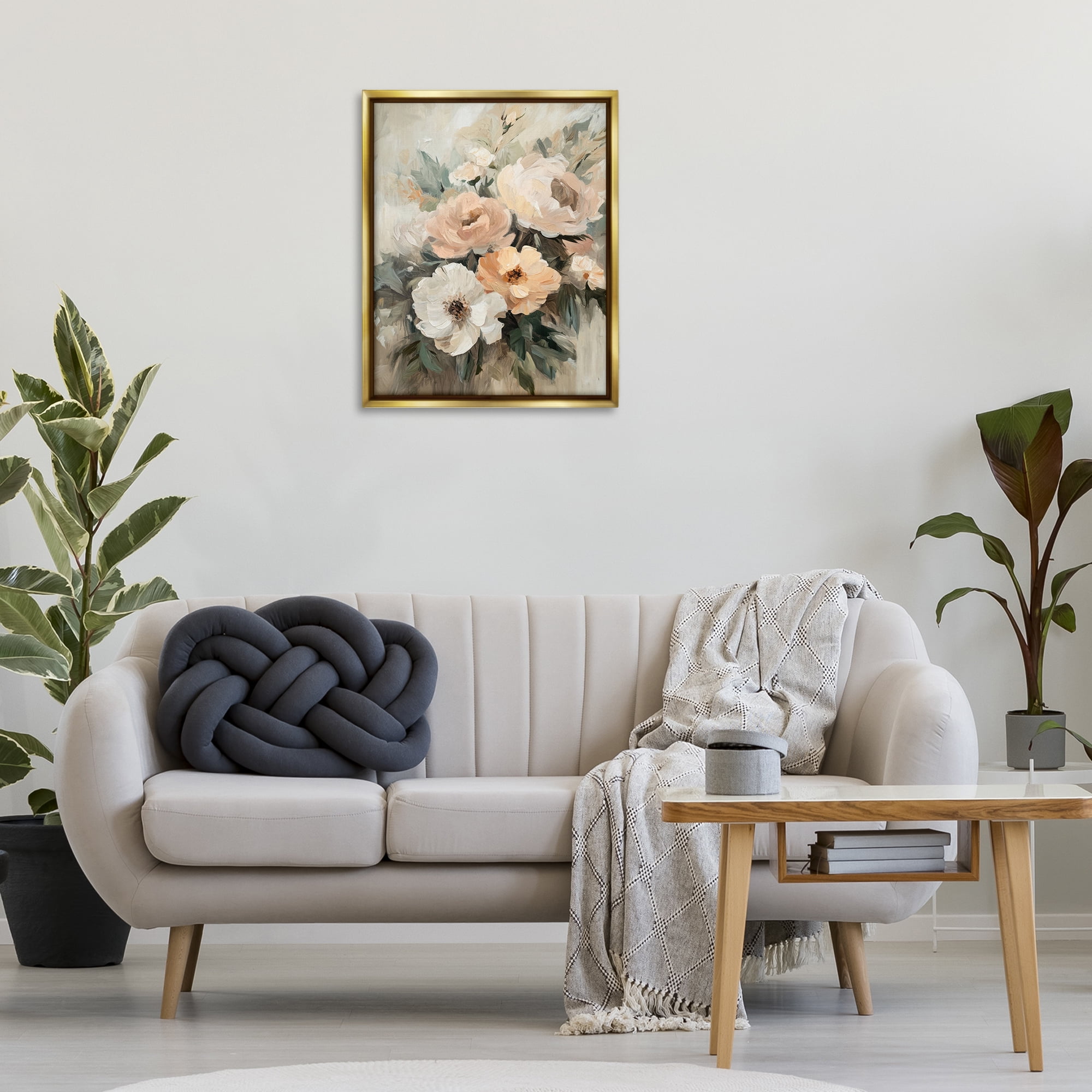 Stupell Industries Brushed Spring Bouquet Plants & Flowers Painting Gold Floater Framed Canvas Art Print Wall Art, 25 x 31