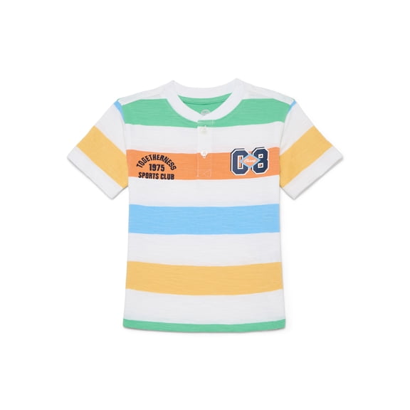 Wonder Nation Toddler Boy's Short Sleeve Striped Henley T-Shirt, Sizes 12M-5T
