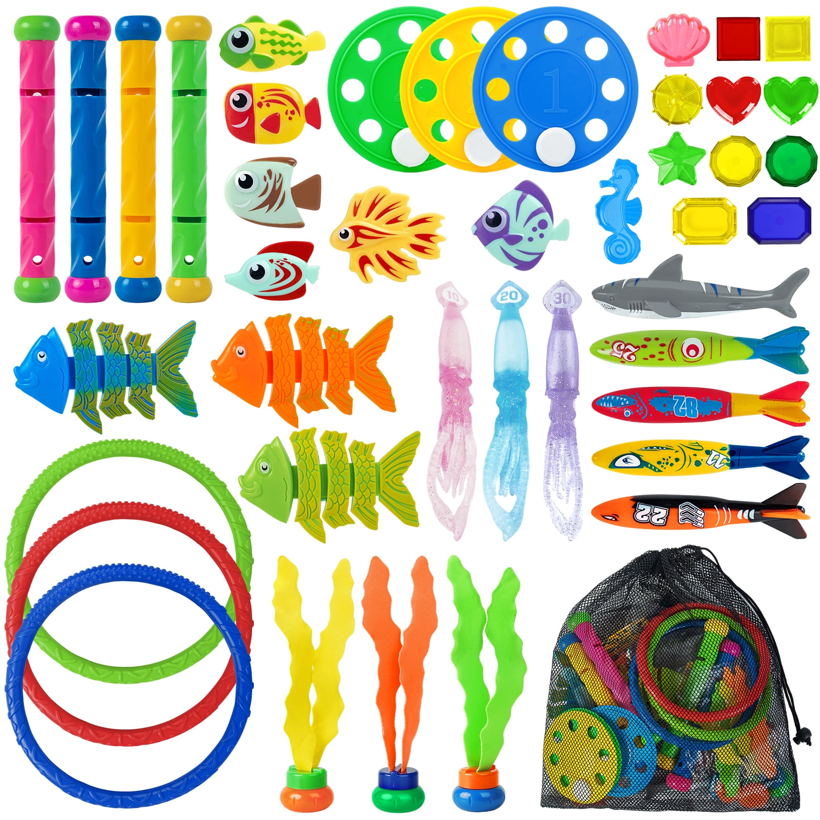 43 Pcs Pool Diving Toys, Training Diving Swim Water Toys, Summer