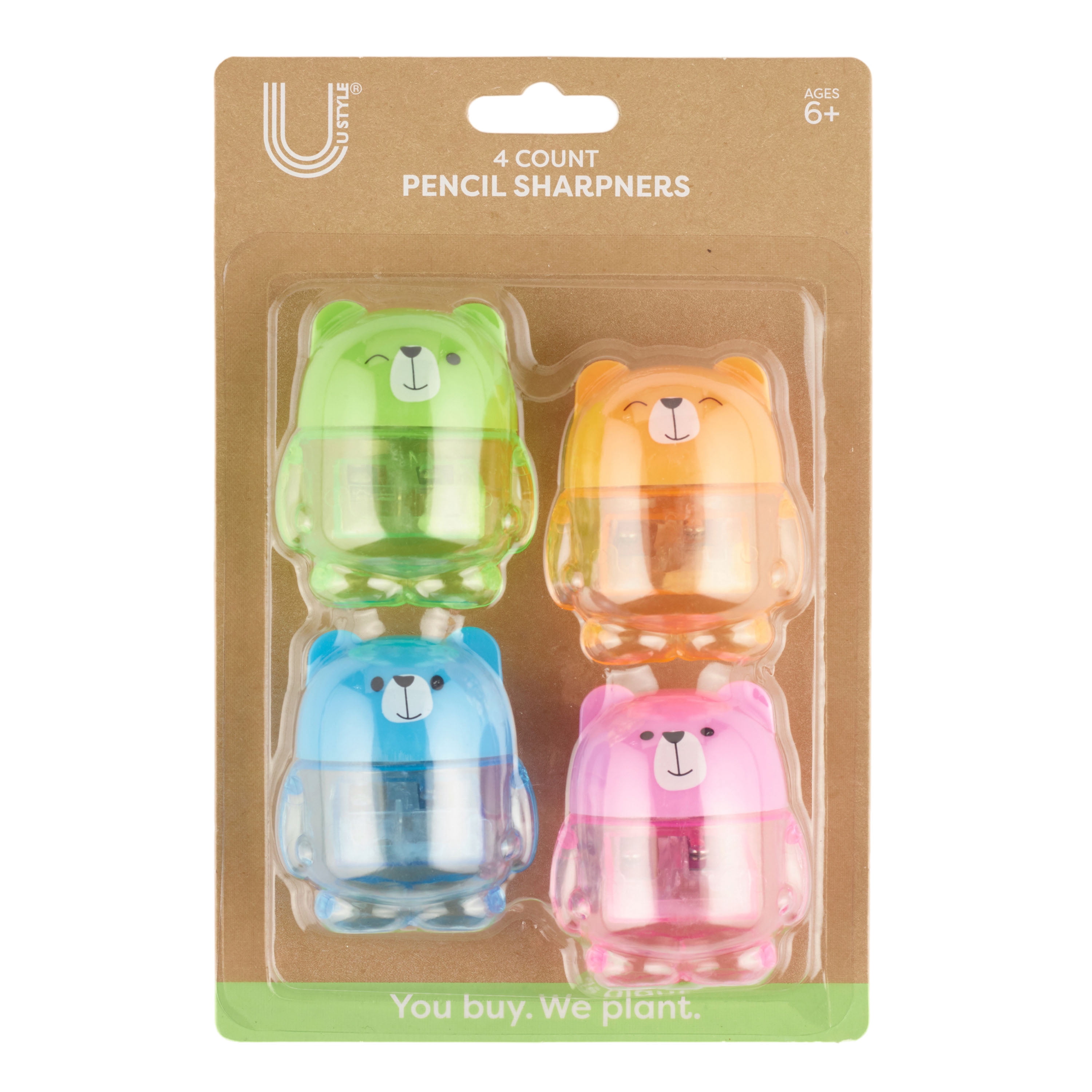 U Style Bear-Shaped Pencil Sharpeners, 4 Pack