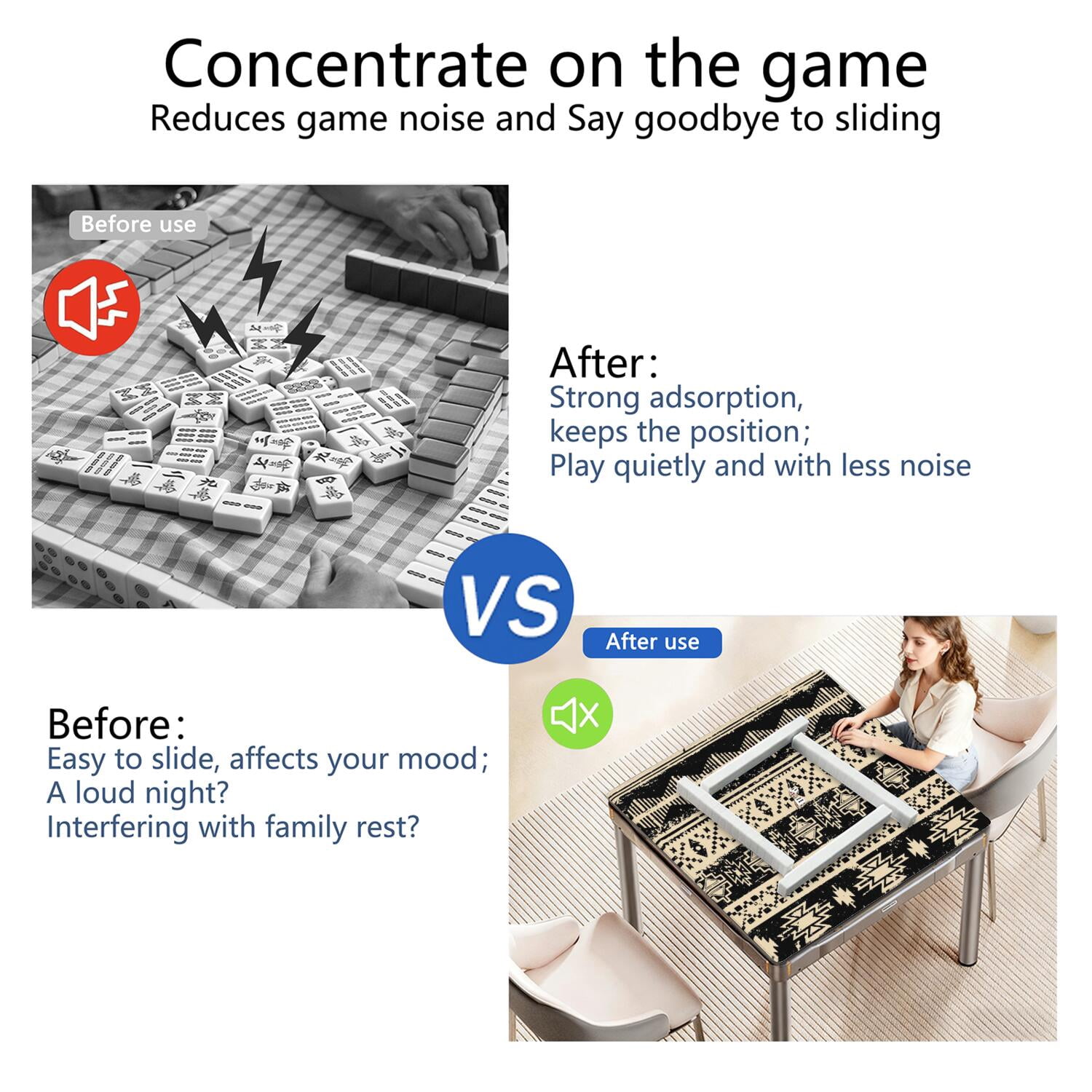 Boho Inspired Extra Large Non-Slip Game Mat 31.5x31.5 Inch Rubber Mahjong Table Cover with Noise Reduction for Playing Tiles Cards and Family Game Nights