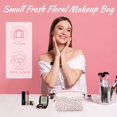 thumbnail image 2 of Small Makeup Bag, Cotton Portable Cosmetic Bag, Quilted Floral Makeup Pouch Wash Organizer Bag for Women Girls Ladies, 2 of 4
