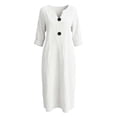 thumbnail image 6 of Levmjia Women's Solid Color Midi Dress Casual V Neck 3/4 Sleeve Button Down Shirt Dress with Big Buttons Rolled Cuffs Loose Fit A Line Flare Swing Dress for Summer, 6 of 6