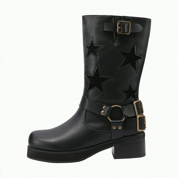 UngA Western Boots Women Cowboy Boots for Women Mid Calf Fashion Cowgirl Boots Black,9.5