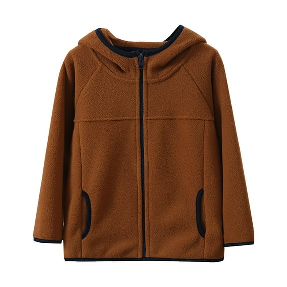 Caqnni Girls Fuzzy Polar Fleece Jacket Pullover Hoodies Sweatshirt Casual Loose Outwear Coat with Pocke Fall Winter Jackets (Z02-Brown,8-9 Years)