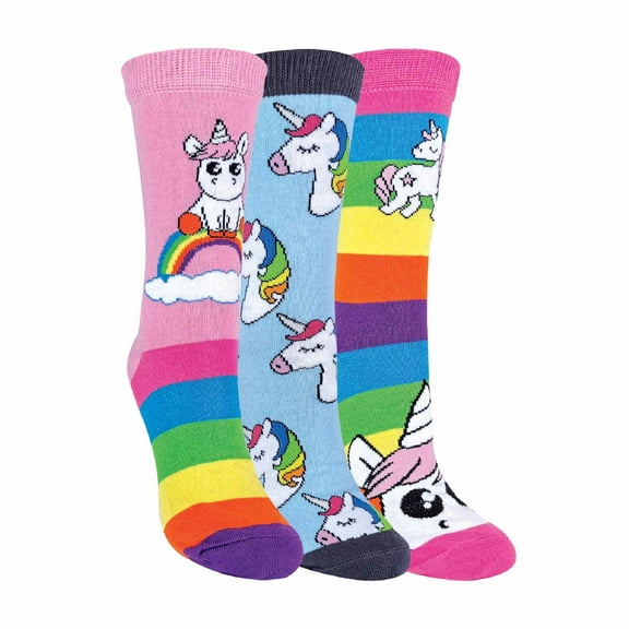 Sock Snob - Striped Rainbow Unicorn Socks for Women | Ladies Novelty Cotton Rich Socks | Pack of 3