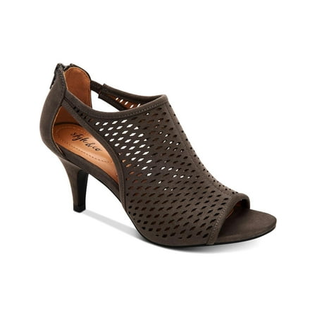 

STYLE & COMPANY Womens Gray Side Cutouts Perforated Padded Haddiee Round Toe Kitten Heel Zip-Up Shootie 8 M