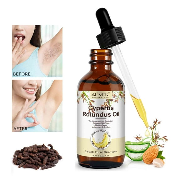 Aliver 100% Pure Cyperus Rotundus Oil for Hair Removal. Moisturizes, Soothes, Reduces Unwanted Hair. For All Skin Types. 2.02 fl oz