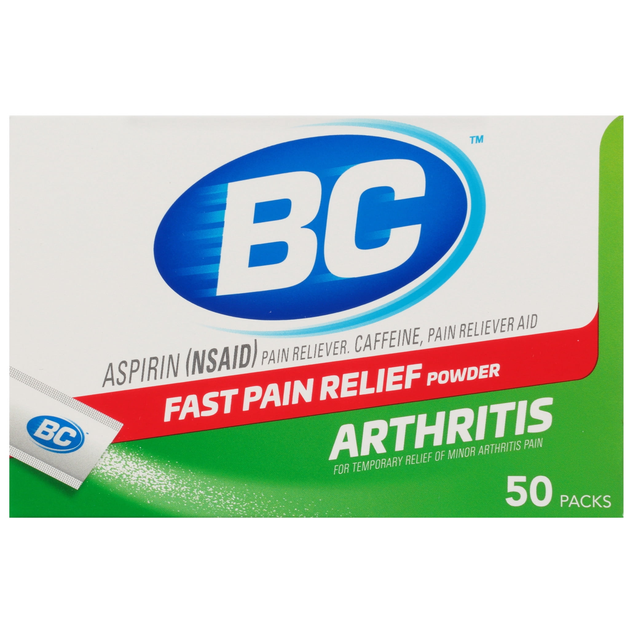 BC Powder Fast and Effective Arthritis Relief with Aspirin and Caffeine, Pain Relief, 50 Count