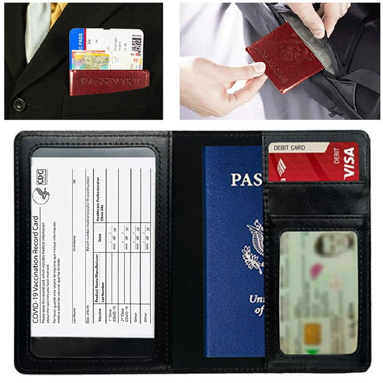  Passport Holder, Passport Holder Travel Must Haves, Passport  Wallet for Men, 1 Pack Passport Cover with Vaccine Card Slot, Leather  Passport Case Passport Protector Travel Accessories, Black
