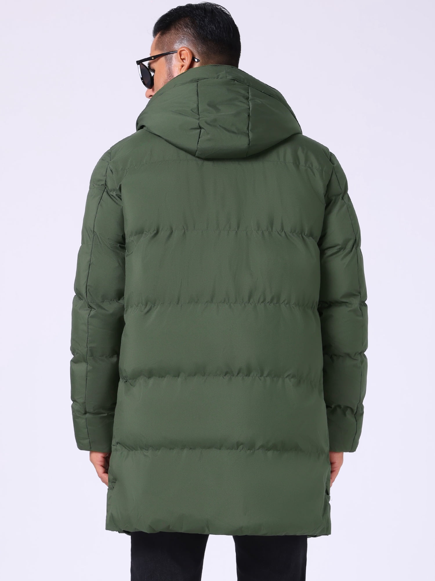 DARING DIVA Men's Mid-Length Outerwear Zipper Quilted Hooded Padded Coat M Dark Green