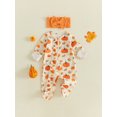thumbnail image 4 of RUINIXCW Baby Girl Thanksgiving Romper Waffle Pumpkin Print Footies with Headband, 4 of 4