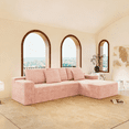 thumbnail image 3 of Cloud Sectional Sofa with L-Shape Chaise, Modern Modular Couch with Deep Seating, Plush Corduroy Fabric Upholstered Living Room Bedroom Furniture, No Assembly Required, Pink, 3 of 9