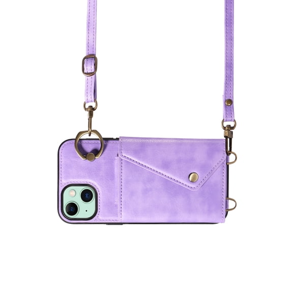 Crossbody Case for iPhone 15 Plus, Adjustable Shoulder Strap 47" / 1.2m, Finger Ring Holder with 6 Card Slots