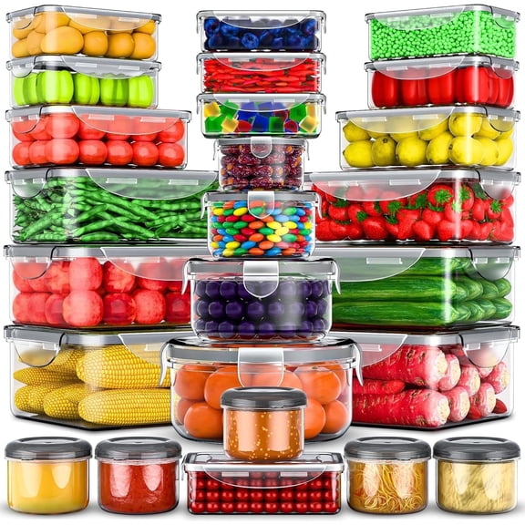 ROCKBERRY 50 Pcs  Food Storage Container with Lids Airtight & Leakproof, plastic containers (20 Stackable Boxes-20 Lids)