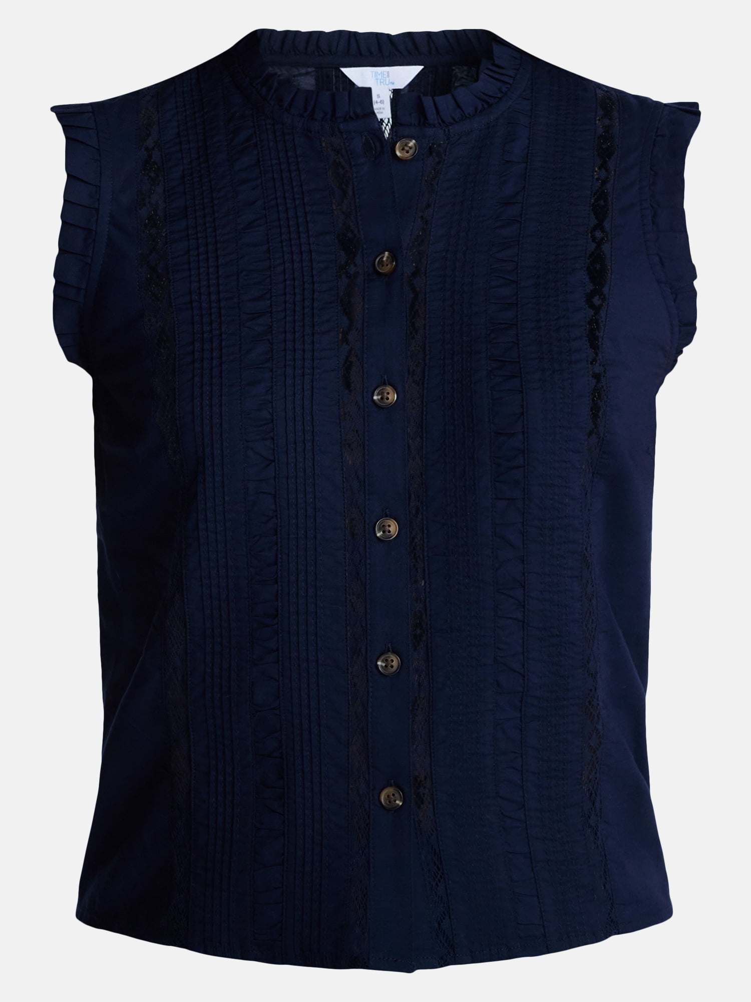 Time and Tru Women's Lace Inset Sleeveless Cotton Top, Sizes XS-XXXL