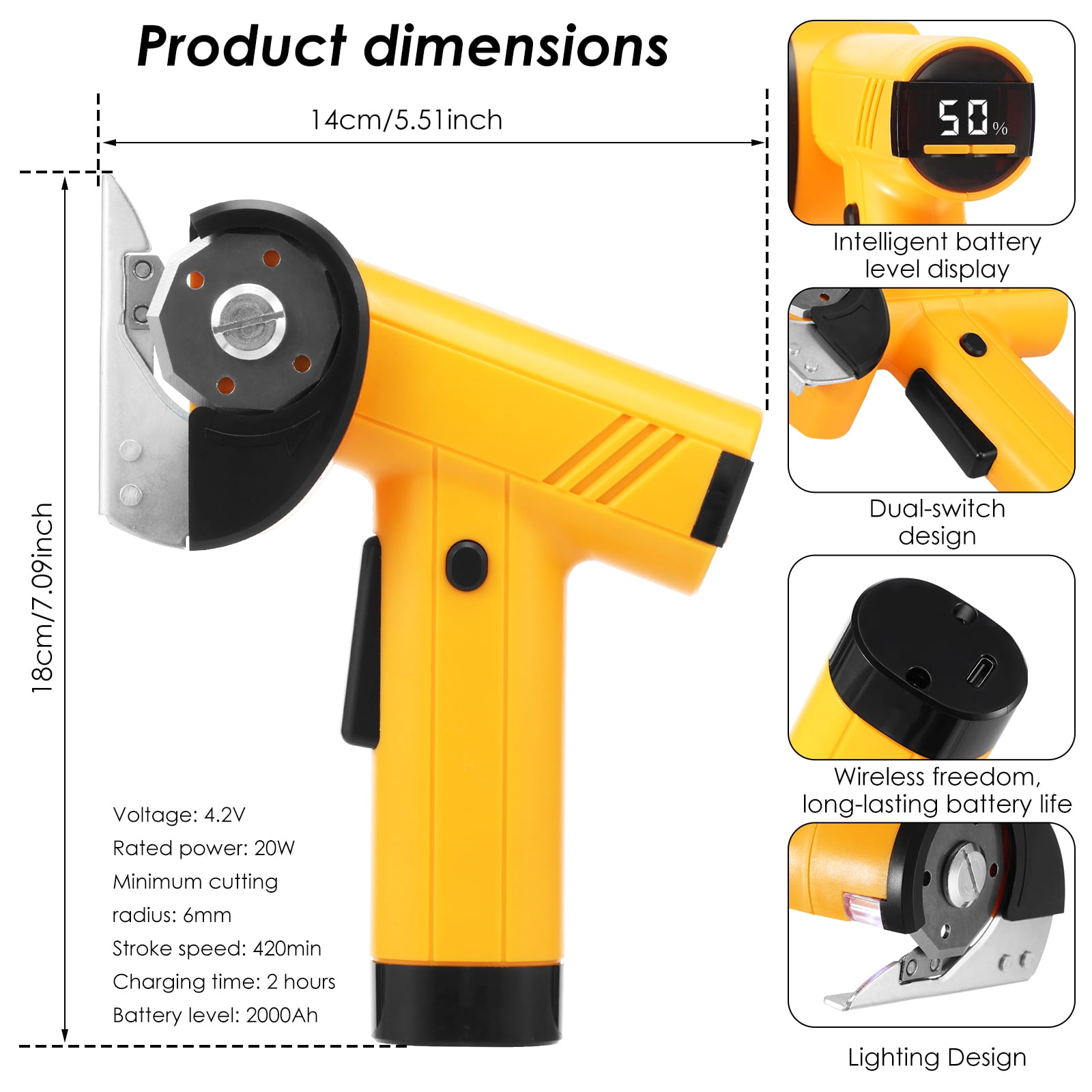 Cordless Electric Scissor High Cutting Performance Safety Protection Rechargeable Cardboard Box Cutter Rotary Cutter for Carpet Leather Cardboard