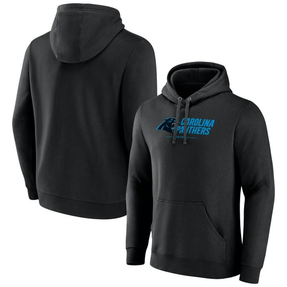 Men's Black Carolina Panthers Logo Team Lockup Fitted Pullover Hoodie