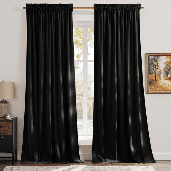 NICETOWN Velvet Curtains 96 inches for Bedroom, 2 Panels Thermal Insulated Noise Reducing Energy Efficiency Privacy Elegant Velvet Curtains Room Darkening Rod Pocket Drapes, Black