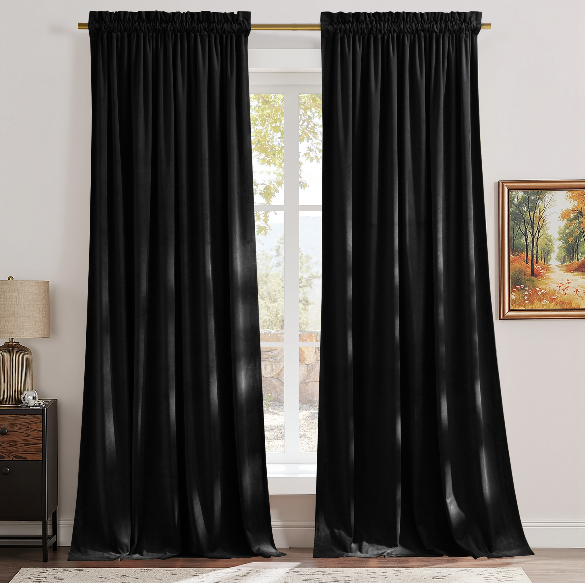 NICETOWN Velvet Curtains 96 inches for Bedroom, 2 Panels Thermal Insulated Noise Reducing Energy Efficiency Privacy Elegant Velvet Curtains Room Darkening Rod Pocket Drapes, Black