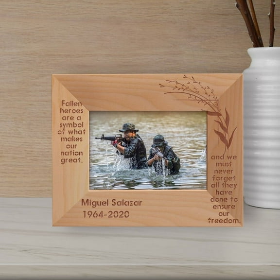 Fallen Heroes Are A Symbol Of What Makes Our Nation Great Personalized Wooden Frame-5" x 3 1/2" Brown Horizontal