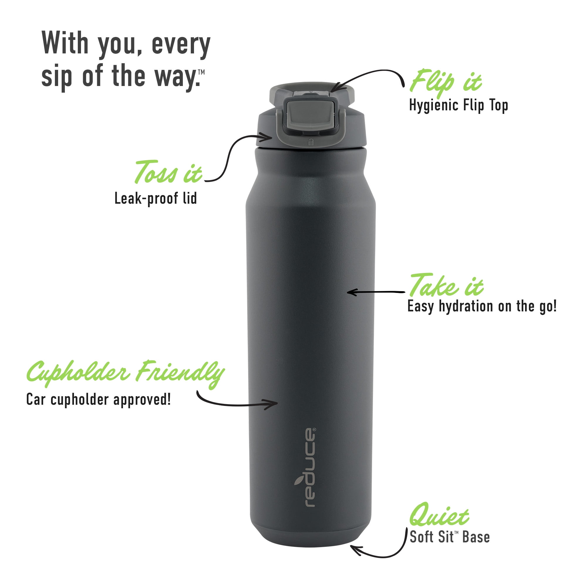 Reduce Vacuum Insulated Stainless Steel Hydrate Pro Water Bottle with Leak-Proof Lid, Glacier, 32 oz