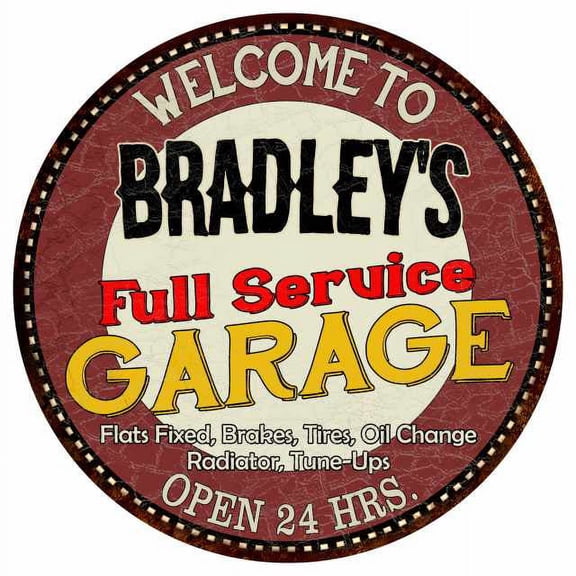 Bradley's Full Service Garage 14" Round Metal Sign Man Cave Decor 100140037375