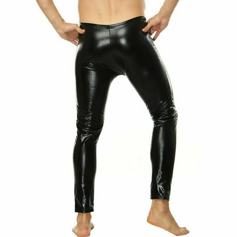 Leggings Men Skin-Tight Faux Leather Jeans Tight Leather Pants Side Zipper  Casual Leg Pants (Color : Black, Size : EL)