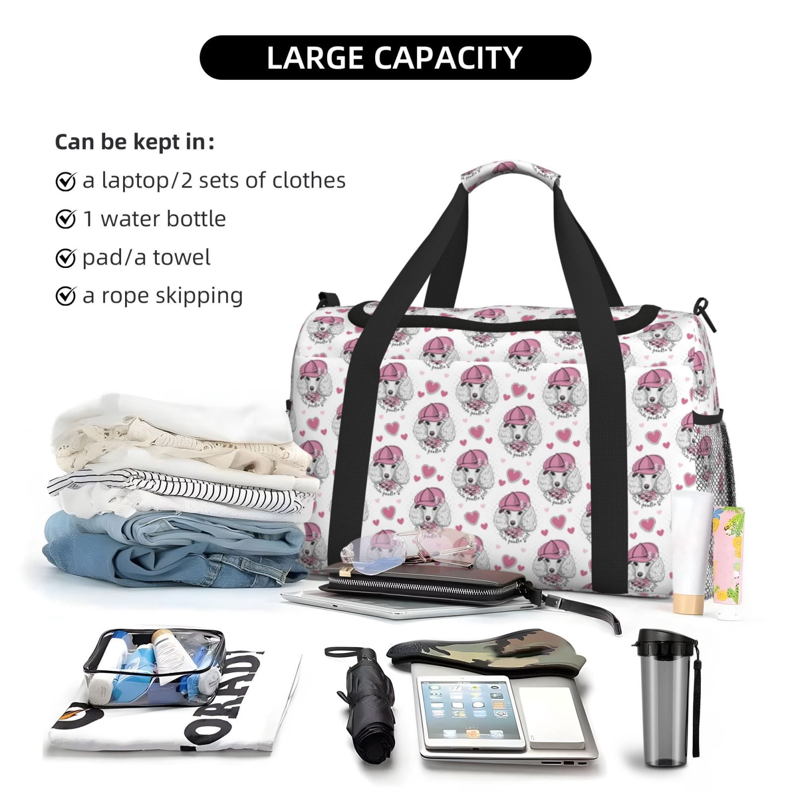 Fuzoiu Cute Poodle Dog Print Travel Duffle Bag,Carry On Tote Bags,Duffel Bag,Sport Gym Bag, Hospital Bag for Labor and Delivery, Overnight Bag,Luggage Bag