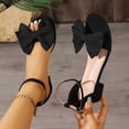thumbnail image 6 of Black Womens Sandals Low Heel Bow Buckle Casual Comfortable Plus Size Solid Color Open Toe Round Toe Versatile Footwear Flock Material Shoe Box Not Included Size 38, 6 of 9