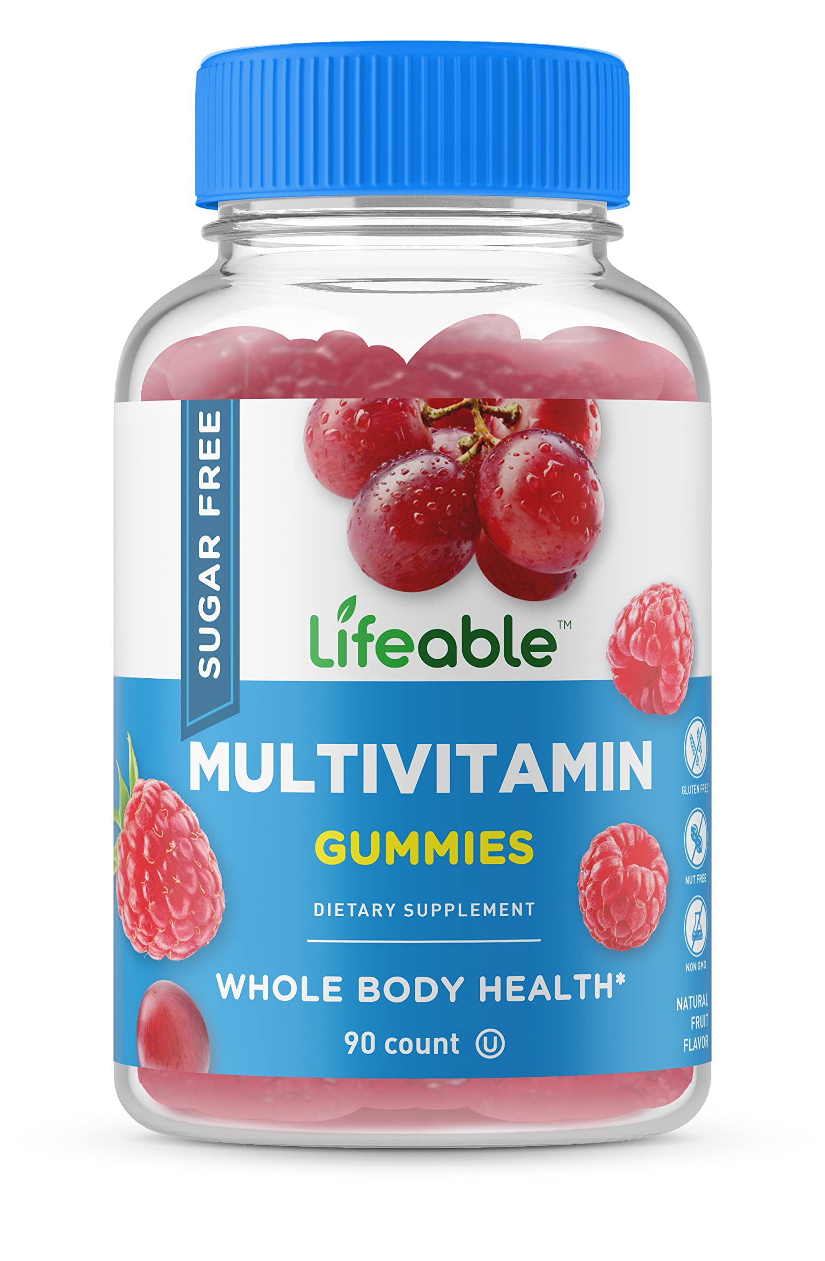 Lifeable Sugar Free Multivitamin Supplement, With Vitamin A, B6, B12, Biotin, C, D3, E, Fiber, Folate, Niacin, Zinc, 90 Gummies