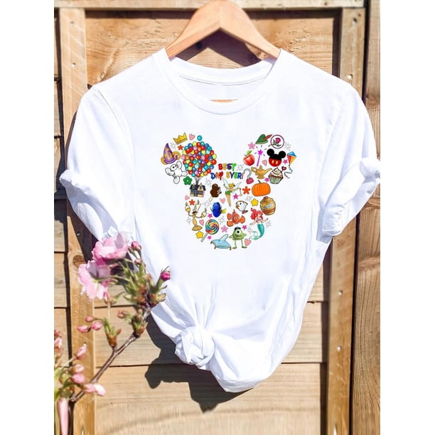 Disney Short Sleeve Sweet Trend 90s Women Print Clothing Mickey Mouse Casual Tee Shirt Fashion Cartoon Graphic T-shirtsXL Gao Jinjia LED