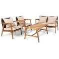 thumbnail image 2 of Patiojoy 4PCS Patio Rattan Furniture Set Wood Frame Cushioned Sofa with Coffee Table Sectional Conversation Sofa Set for Garden Brown, 2 of 8