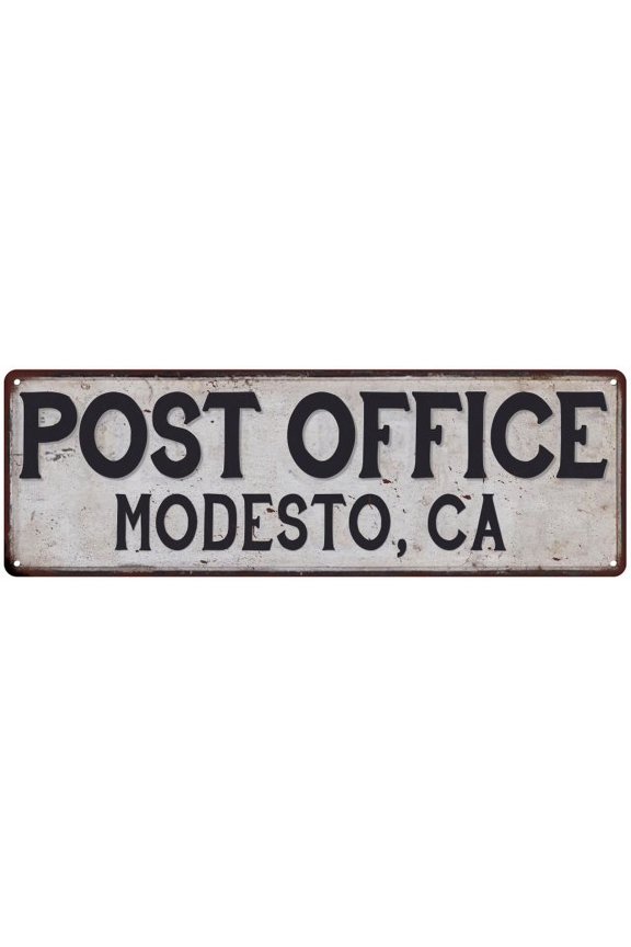 Modesto, Ca Post Office Metal Sign Vintage 8x24 108240011093