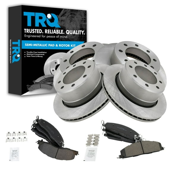 TRQ Front and Rear Brake Pad & Rotor Kit Brake Pads Brake Rotor Semi-Metallic Fits Select 2009-2010 Dodge Ram 2500 Ram 3500 2011-2018 Ram 2500 3500