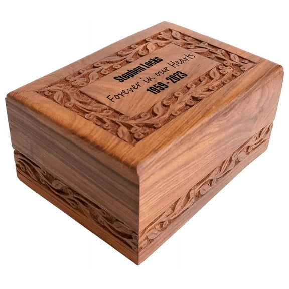 BigWoodWorks Personalized Wooden Cremation Urns for Human Ashes Adult Male Female - Rosewood Decorative Urns Box and Casket for Ashes - Burial Urn(Small)
