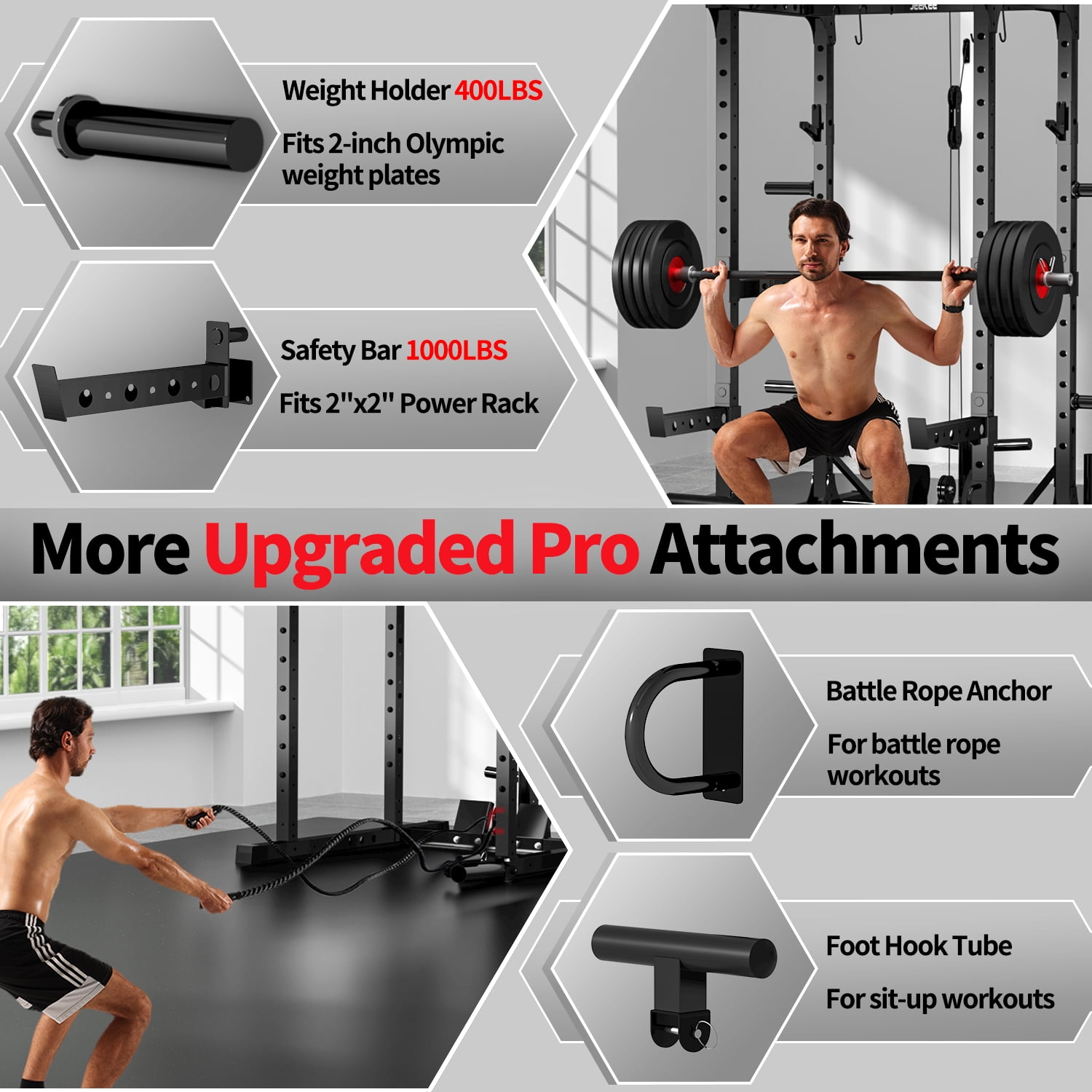 BOGYKIK 2000 lbs Heavy Duty Power Rack with Cable Crossover System, H30 Pro Power Cage with Independent Dual Pulleys, LAT Pulldown & 20+ Attachments for Home Gym