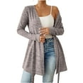 thumbnail image 2 of BADHUB Womens Tie Front Cardigans Lightweight Long Sleeve Open Front Shrug Sweaters Trendy Fall Shawl Cover Ups Khaki 2XL, 2 of 8
