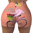 thumbnail image 2 of Rateoe Flamingo Riding a Bicycle Printed Power Workout Shorts for Women Tummy Control Squat Proof Ribbed Thick Seamless Scrunch Active Short-Medium, 2 of 8