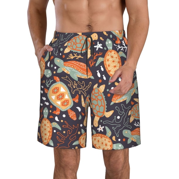 Balery Turtles and Sea Plants Traje de Baño Estilo Hawaiano para Hombre, Shorts de Secado Rápido con Bolsillos-Medium