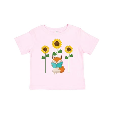 

Inktastic Reading Book Lover Sunflower Fox Boys or Girls Toddler T-Shirt